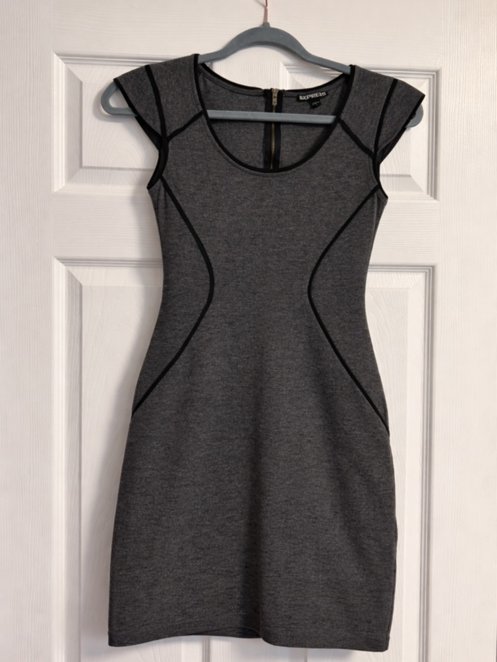 Express Grey Cap Sleeve Mini Dress with Black Piping